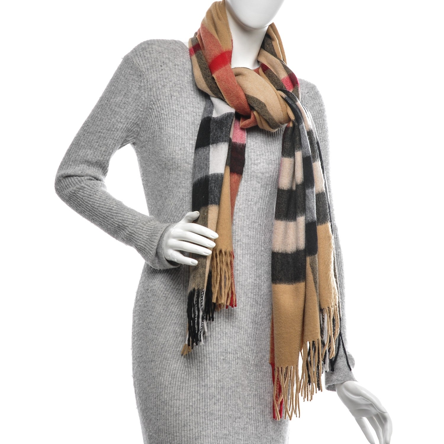 Burberry Cashmere Giant Heritage Check Fringe Scarf Camel 2 of 5