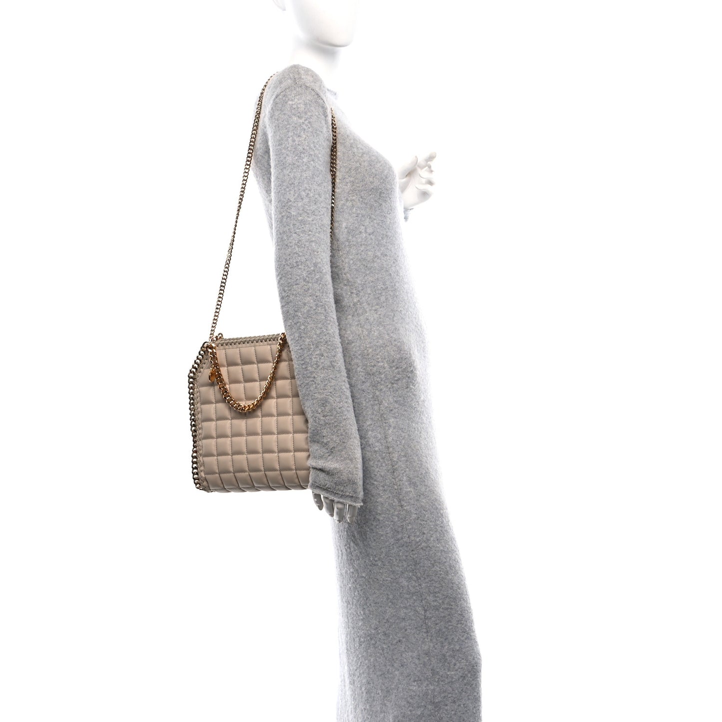 Vegan Leather Quilted Mini Falabella Tote Semolina