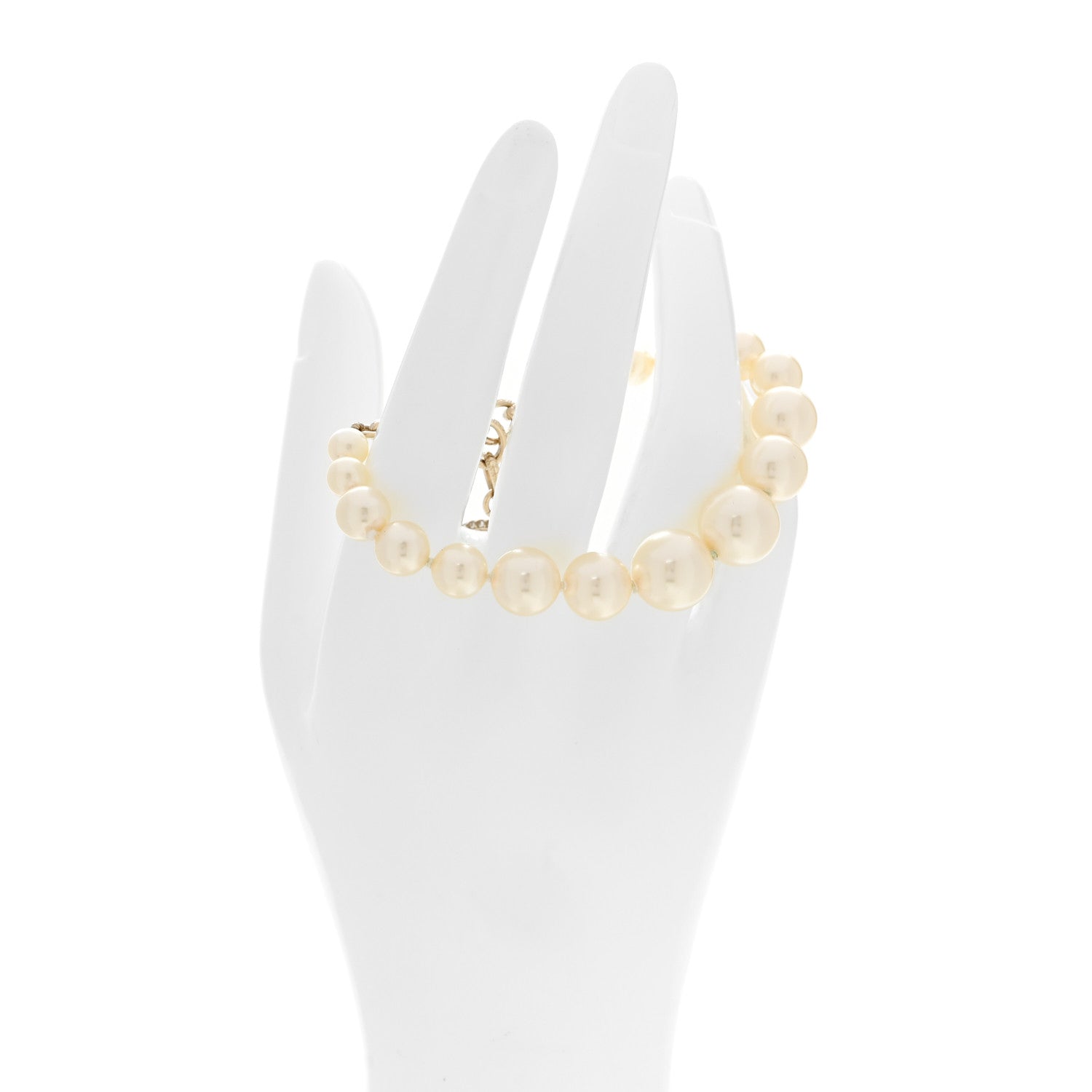 Chanel Graduated Pearl Crystal CC Bracelet Gold 2 of 5