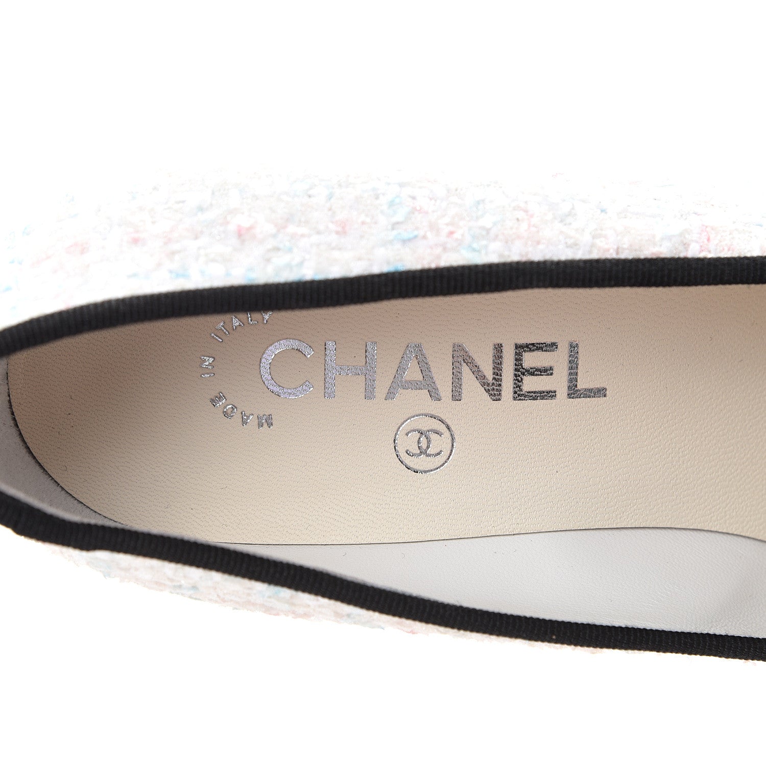 Chanel Tweed Grosgrain Cap Toe Logo Pumps 37.5 Black White Blue Pink 8 of 11