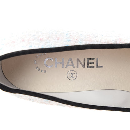 Chanel Tweed Grosgrain Cap Toe Logo Pumps 37.5 Black White Blue Pink 8 of 11