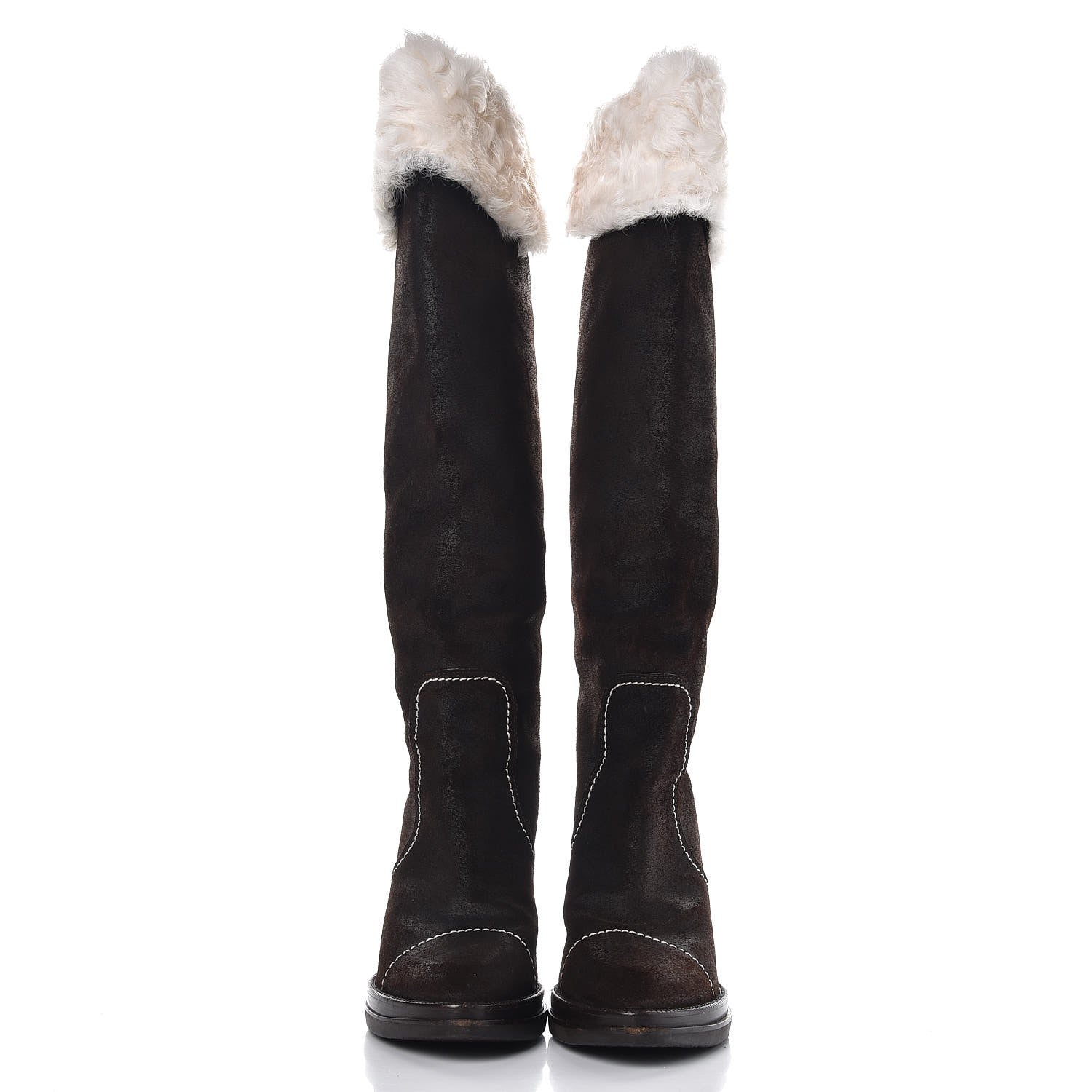 Louis Vuitton Shearling Suede Monogram Knee High Tall Boots 37 Brown 2 of 8