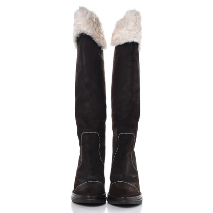 Louis Vuitton Shearling Suede Monogram Knee High Tall Boots 37 Brown 2 of 8