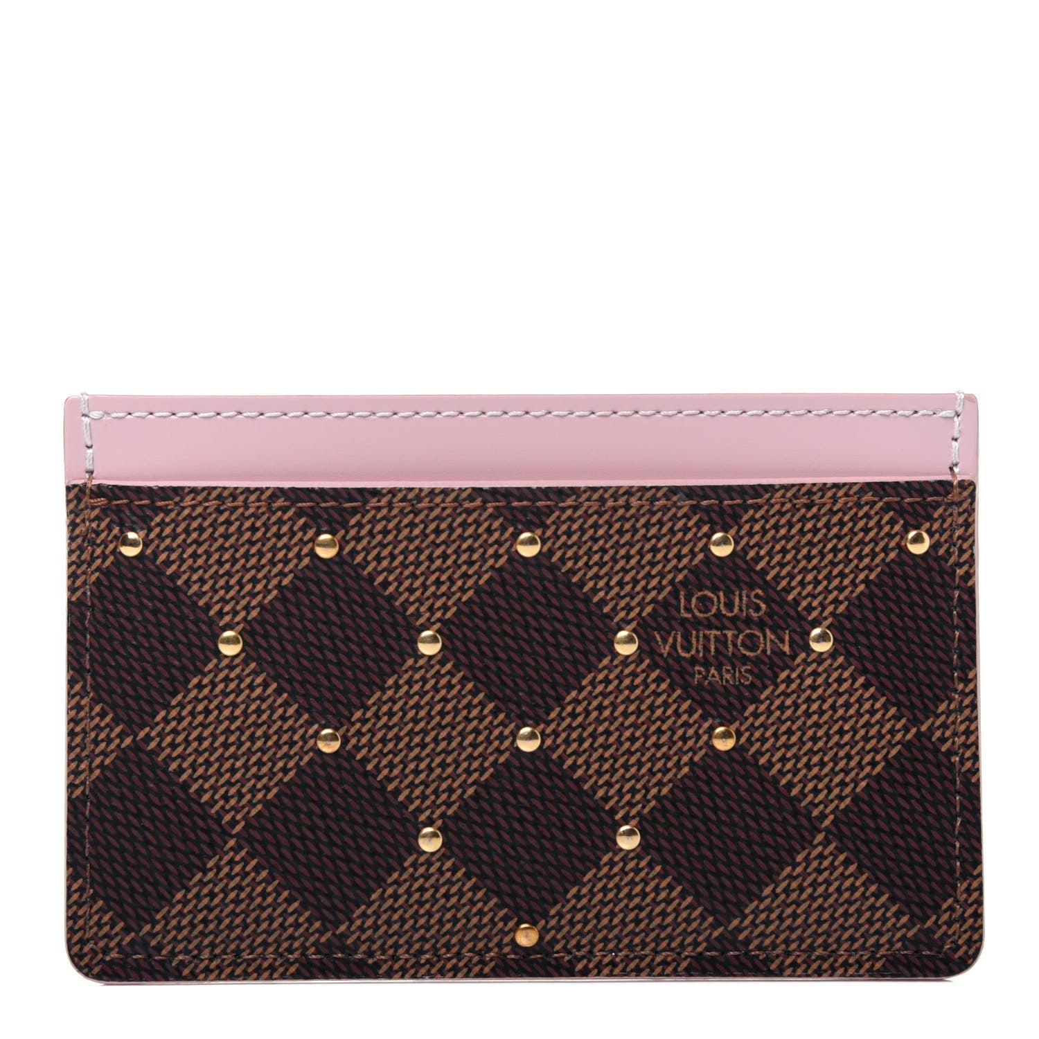 Louis Vuitton Damier Ebene Studded Card Holder Rose Ballerine 1 of 9