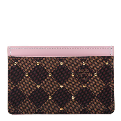 Louis Vuitton Damier Ebene Studded Card Holder Rose Ballerine 1 of 9