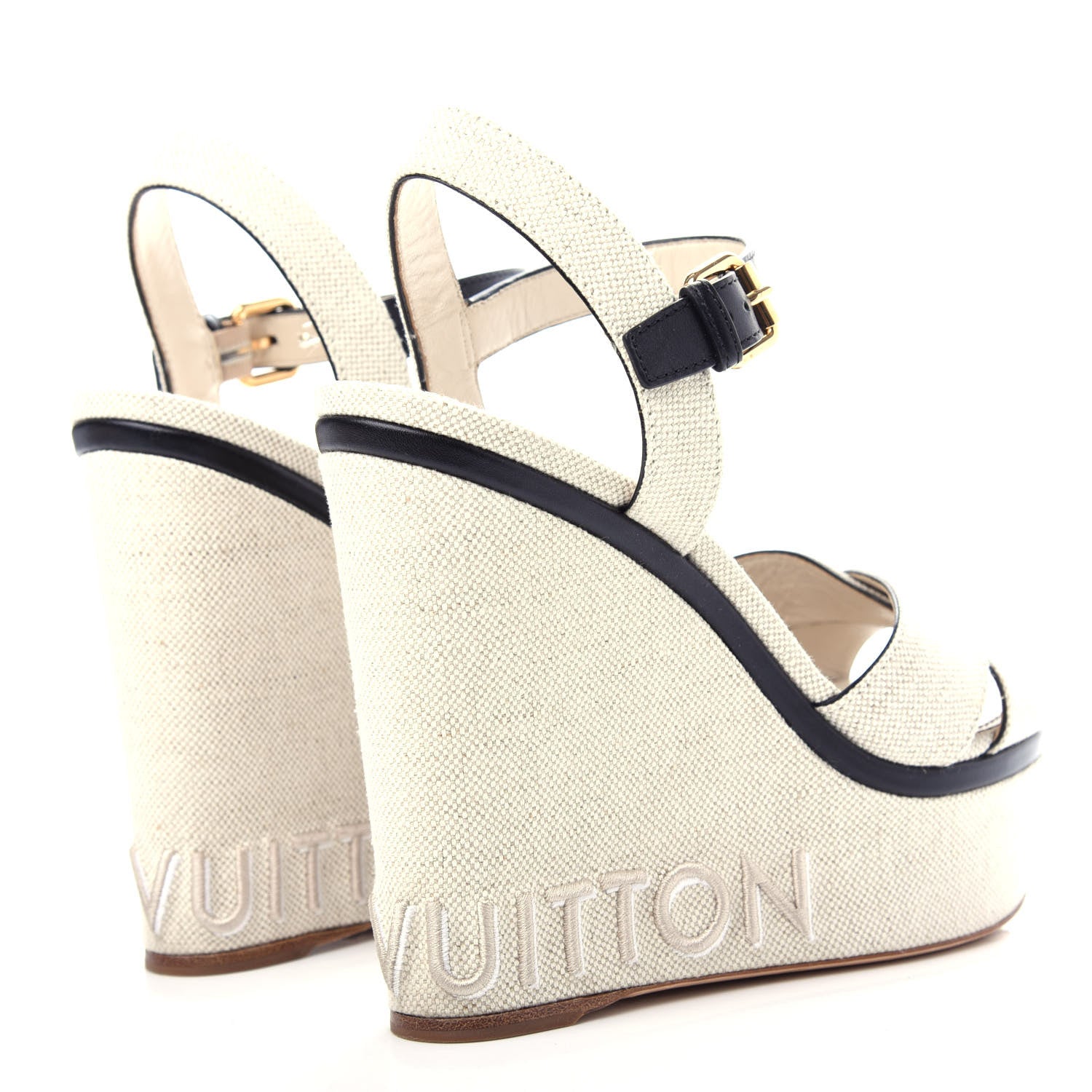 Louis Vuitton Canvas Calfskin Postcard Wedge Sandals 39 Ecru 4 of 9