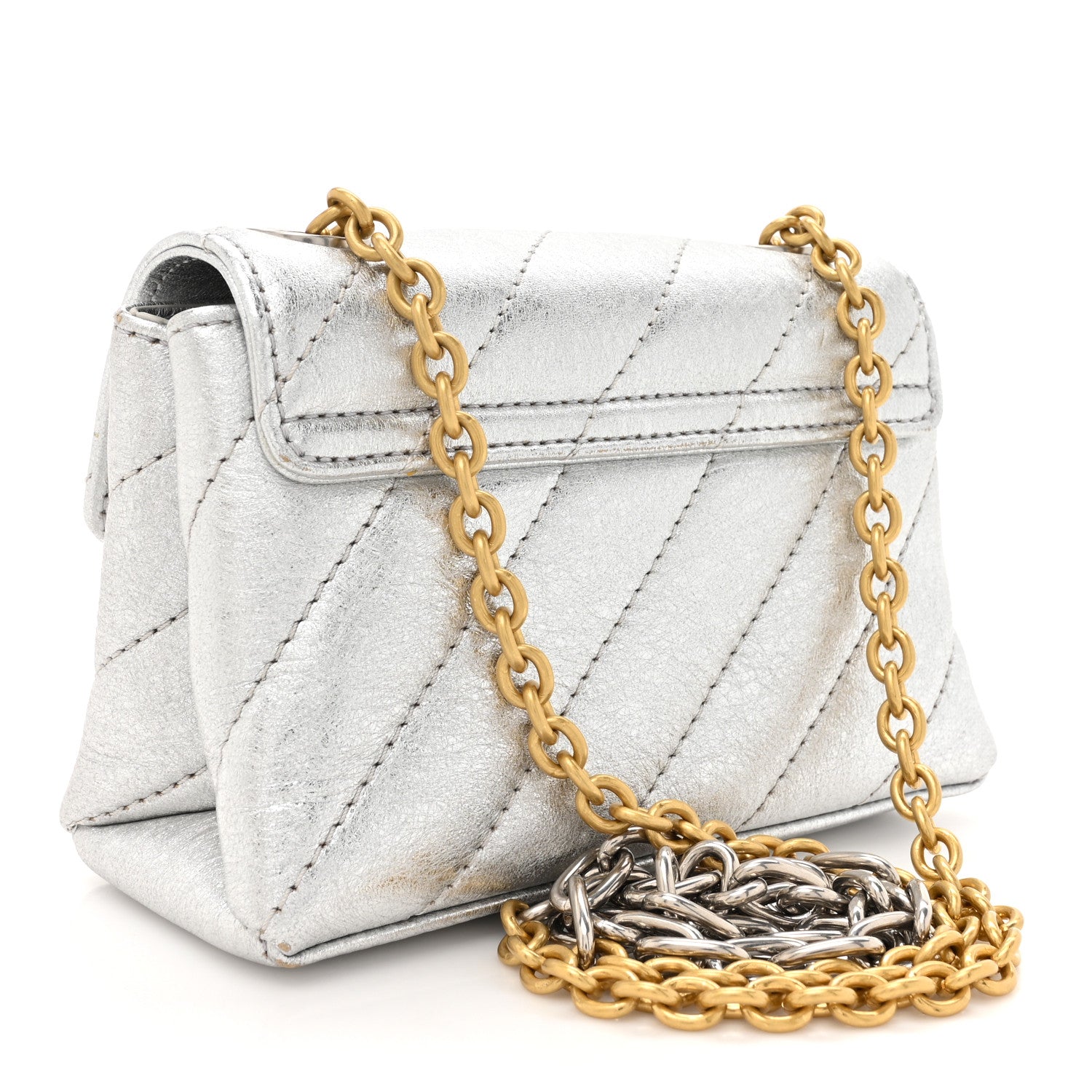 Off-White Metallic Calfskin Diagonal Quilted Jackhammer 17 Shoulder Bag Silver 3 of 13