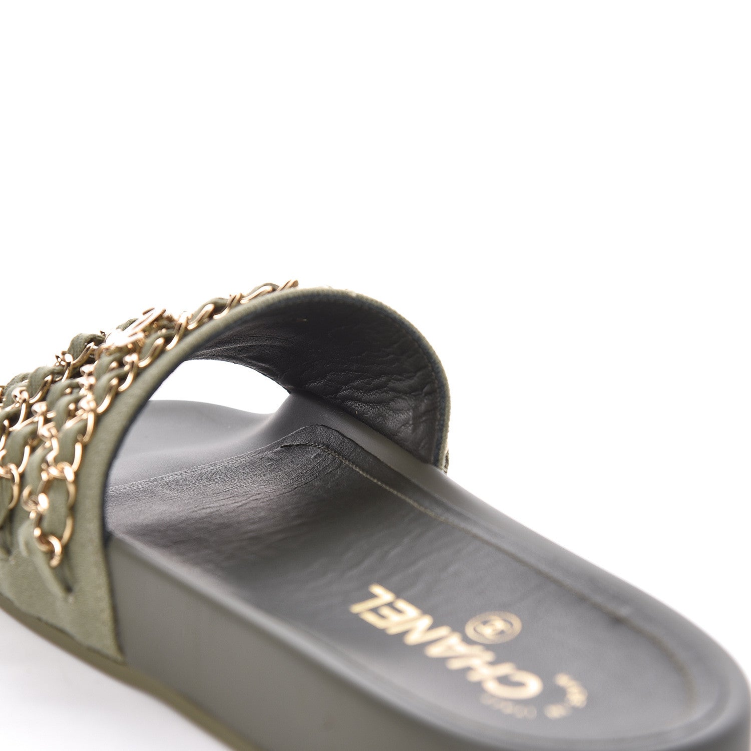 Chanel Canvas Chain Flat Sandals 37 Khaki 12 of 13
