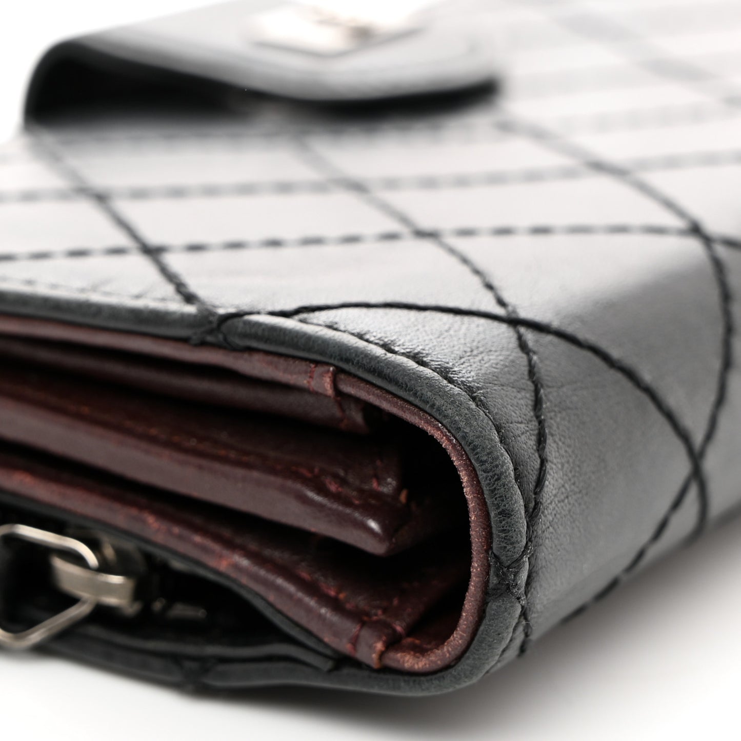 Lambskin Stitched Mademoiselle French Wallet Black