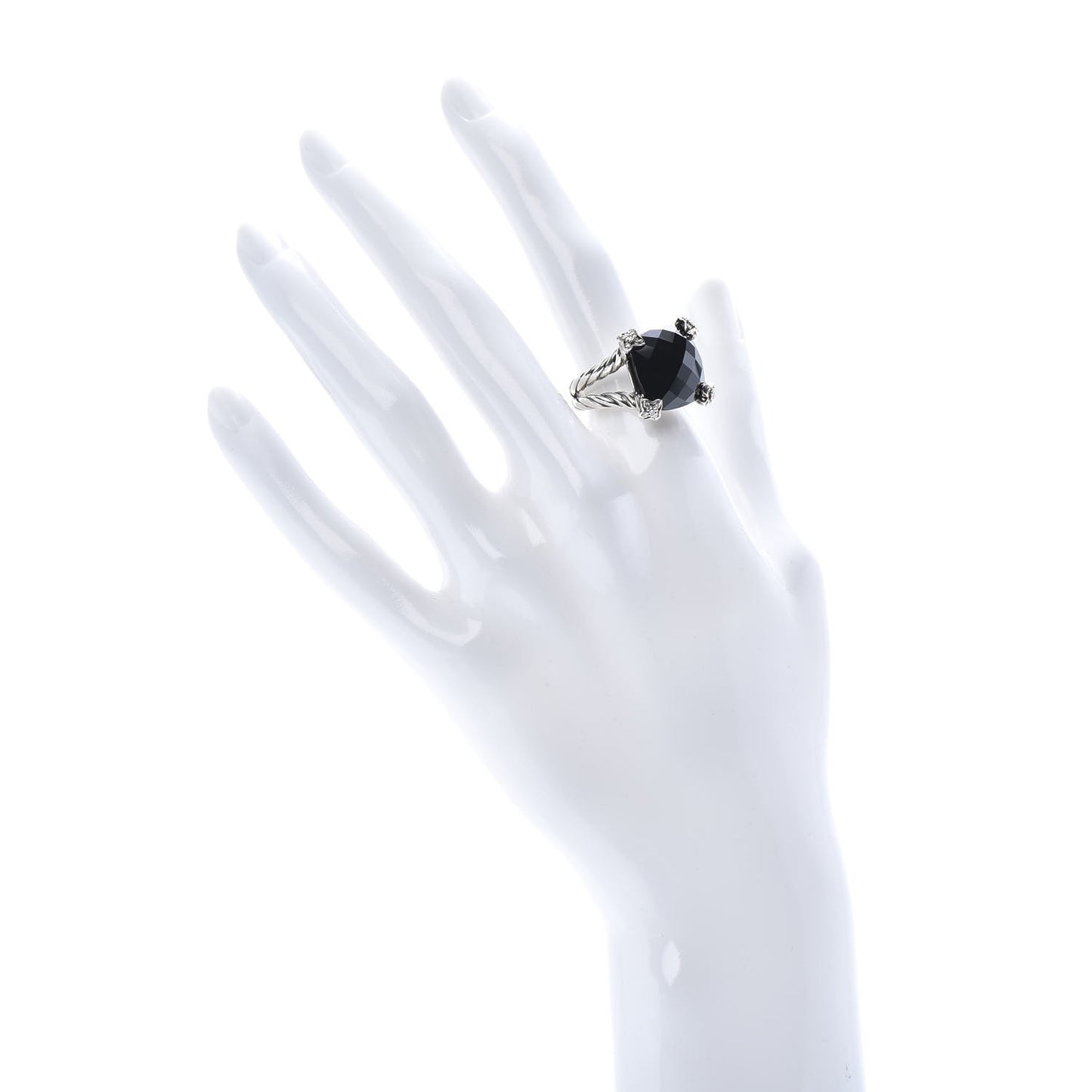 Sterling Silver Diamond Black Onyx 14mm Cushion On Point Ring 54 6.75