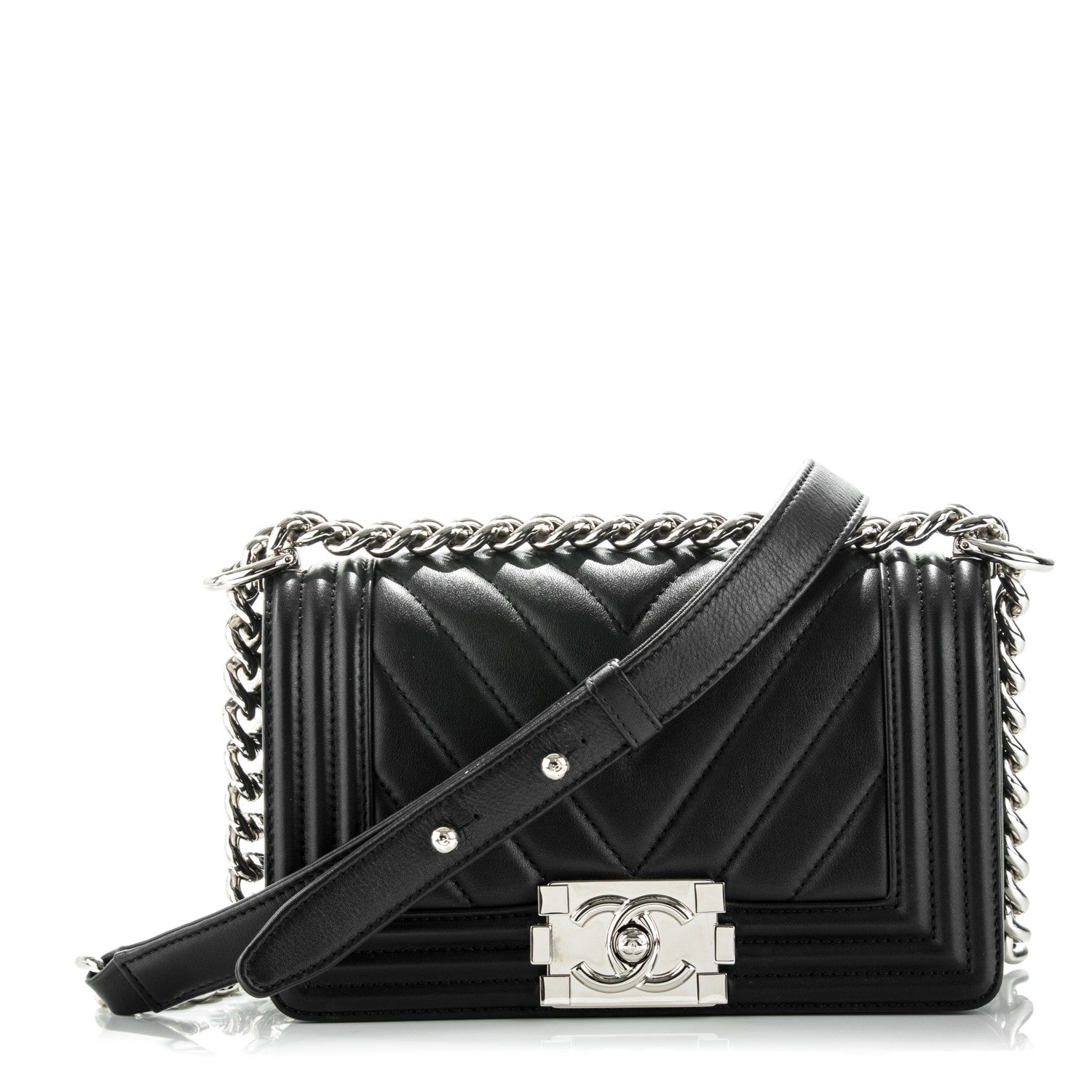 Chanel Calfskin Chevron Quilted Small Boy Flap Black 1 of 8