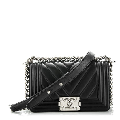 Chanel Calfskin Chevron Quilted Small Boy Flap Black 1 of 8