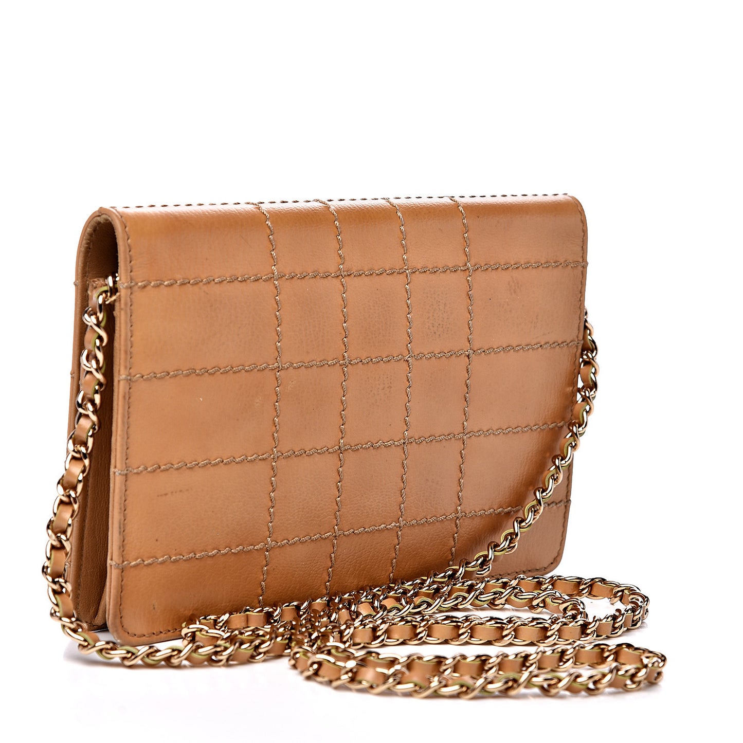 Calfskin Stitched Square Quilted Wallet On Chain WOC Beige