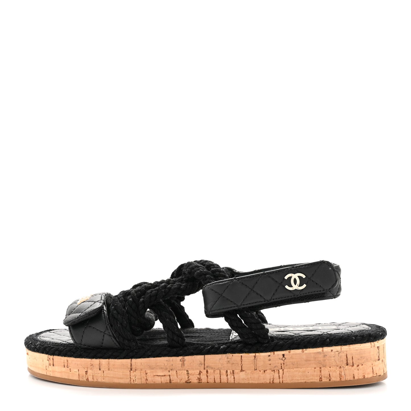 Cord Lambskin Quilted Logo Sandals 39 Black