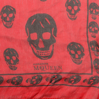 Alexander McQueen Silk Chiffon Skull Scarf Red Black 4 of 6