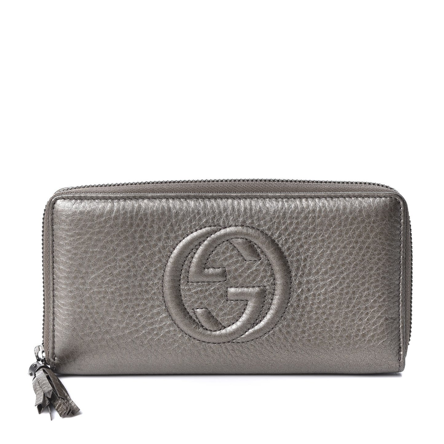 Metallic Pebbled Calfskin Soho Zip Around Wallet Sasso