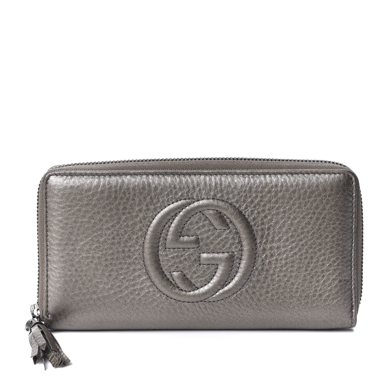 Gucci Metallic Pebbled Calfskin Soho Zip Around Wallet Sasso 1 of 8