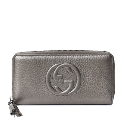 Gucci Metallic Pebbled Calfskin Soho Zip Around Wallet Sasso 1 of 8