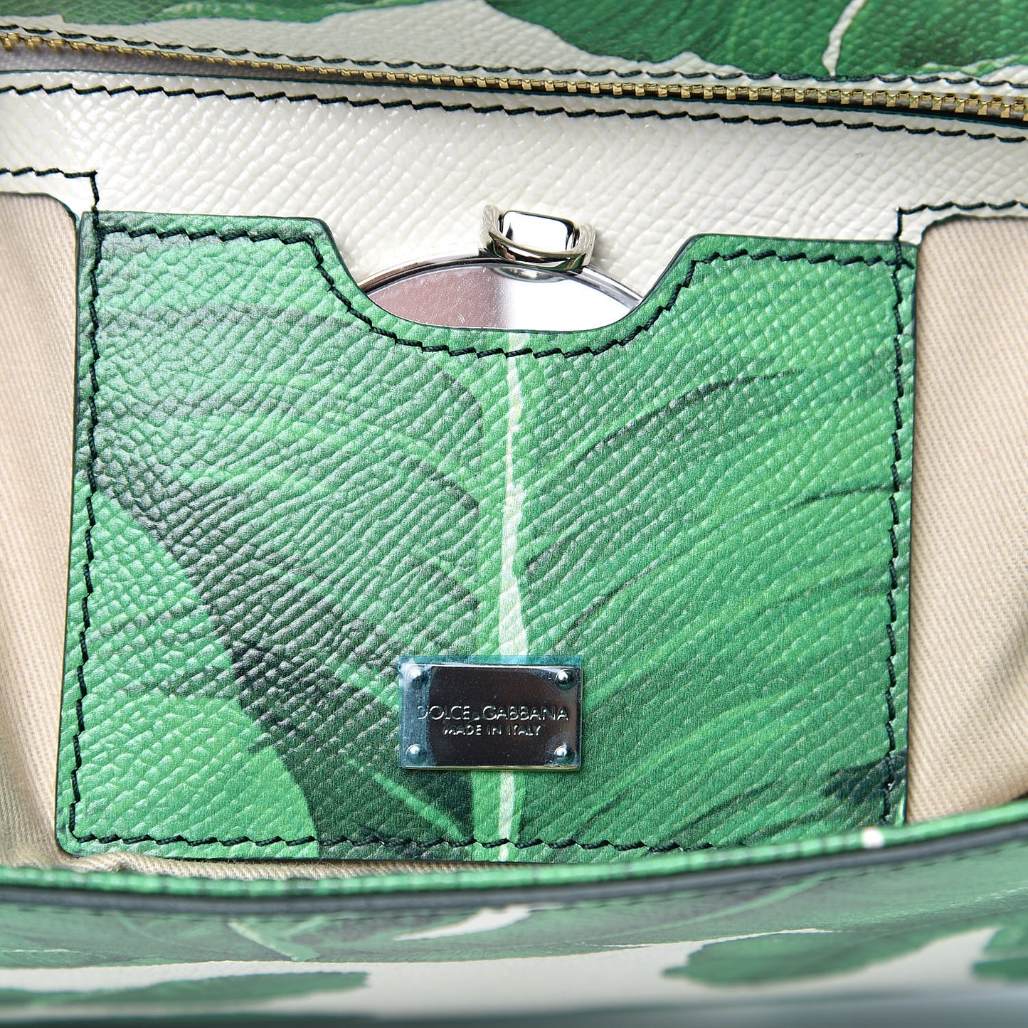 Dauphine Banana Leaf Print Medium Miss Sicily Satchel Green White