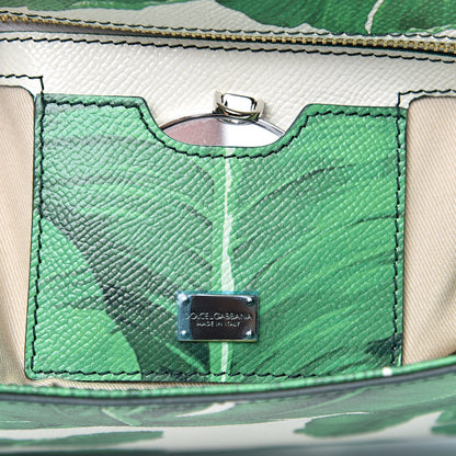 Dolce & Gabbana Dauphine Banana Leaf Print Medium Miss Sicily Satchel Green White 6 of 10