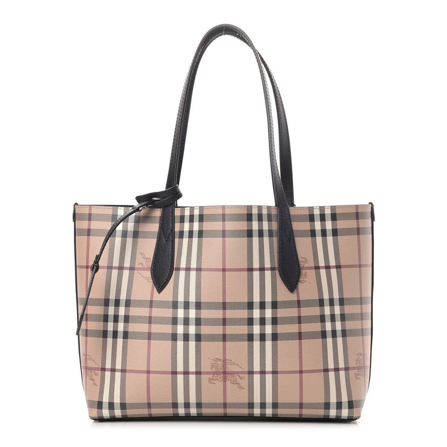 Grainy Calfskin Haymarket Check Small Reversible Tote Black