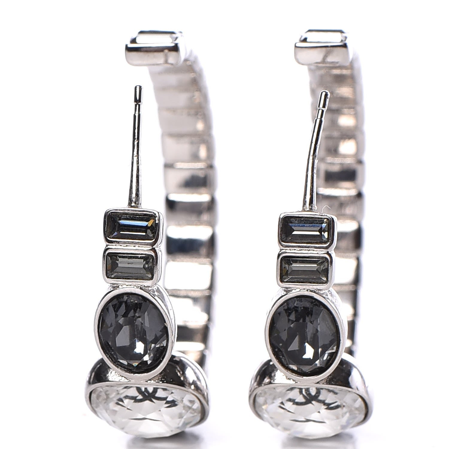 Chanel Baguette Crystal CC Hoop Earrings Silver 4 of 5