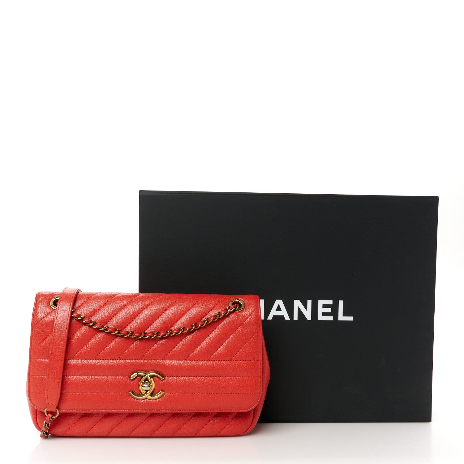 Chanel Shiny Goatskin Diagonal Quilted Medium Flap Red 14 of 14