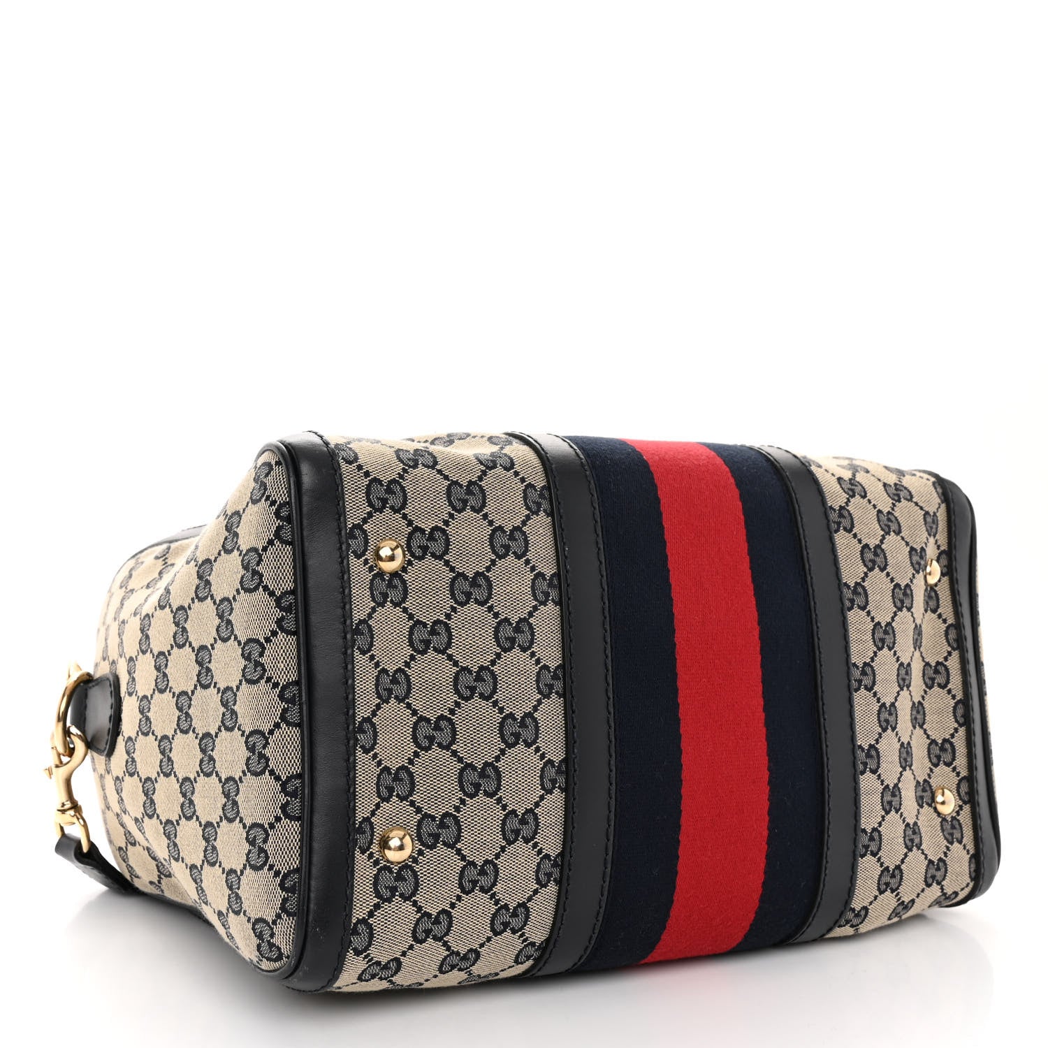 Gucci Monogram Selleria Calfskin Vintage Web Medium Boston Beige Blue 4 of 10