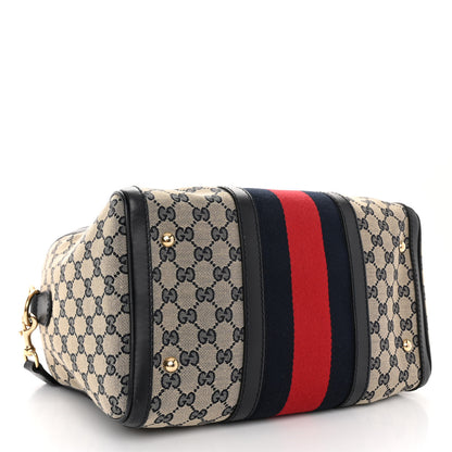 Gucci Monogram Selleria Calfskin Vintage Web Medium Boston Beige Blue 4 of 10