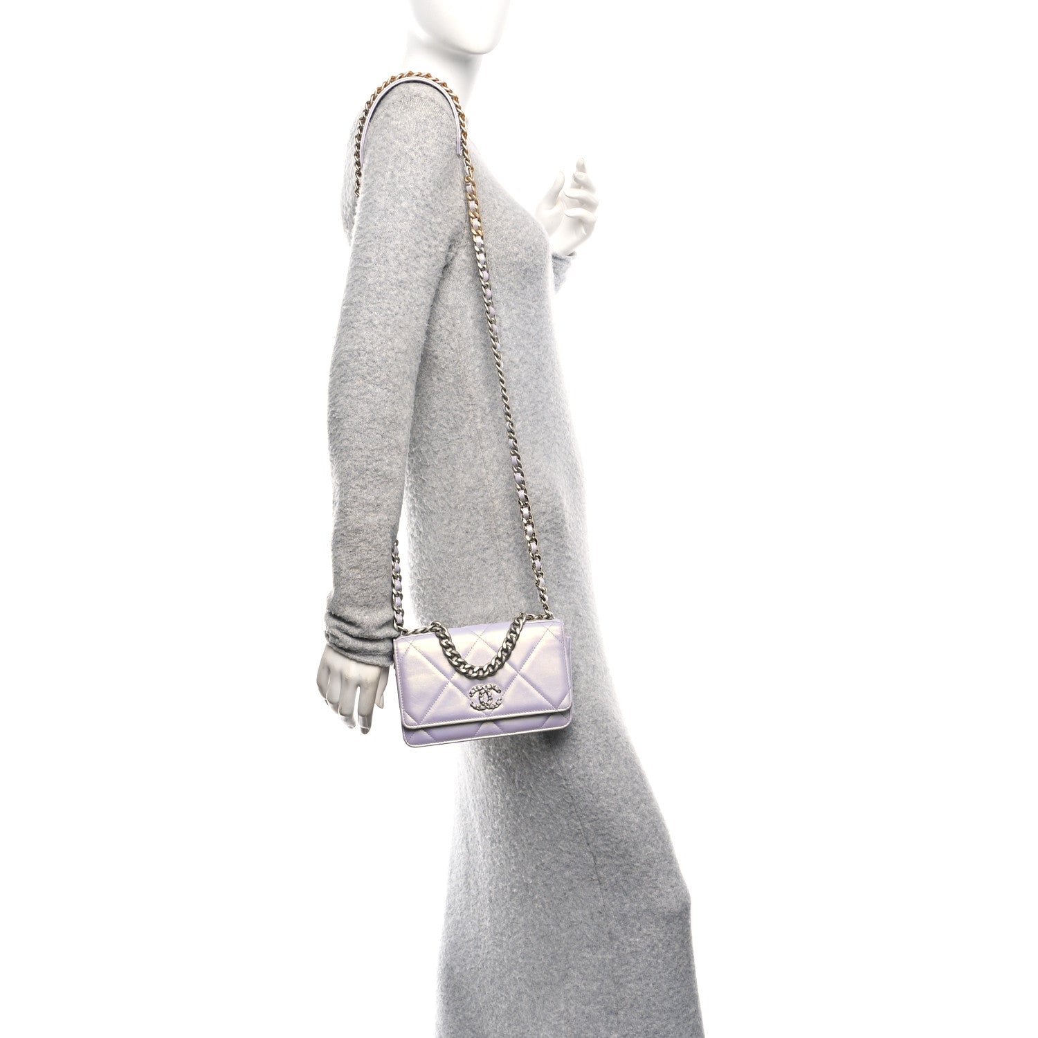 Chanel Iridescent Calfskin Quilted Chanel 19 Wallet On Chain WOC Light Purple 2 of 13