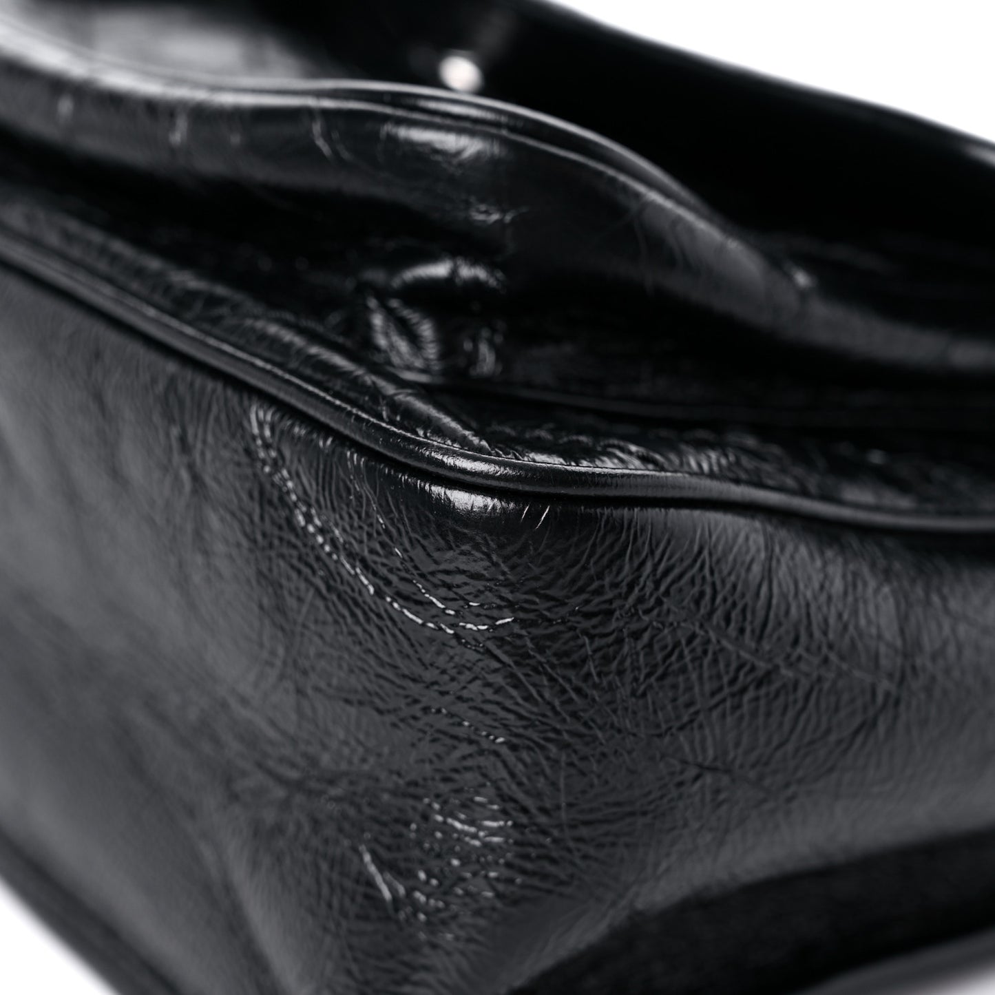 Crinkled Calfskin Matelasse Monogram Medium Niki Chain Satchel Black