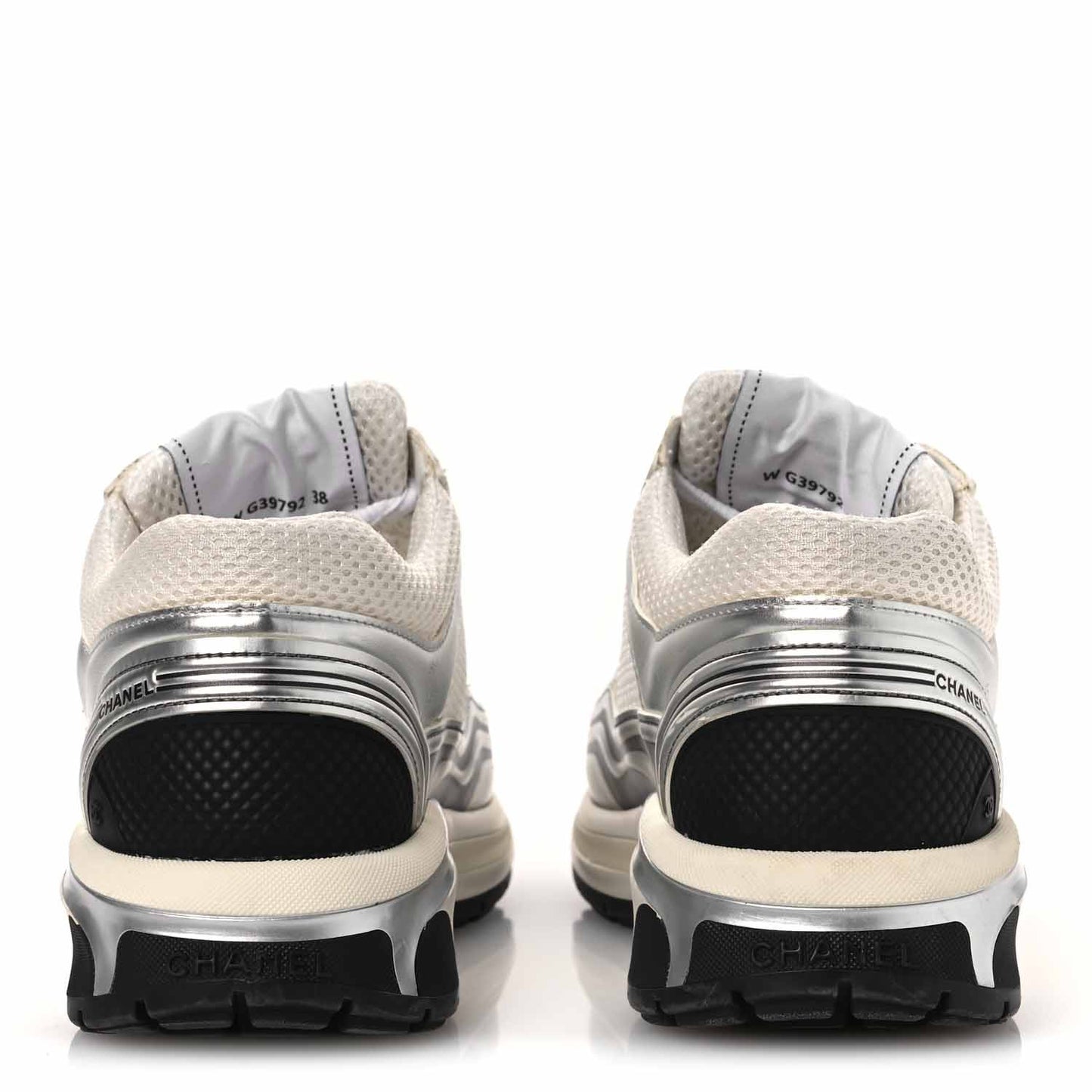 Fabric Laminated Calfskin Stretch CC Sneakers 38 White Silver