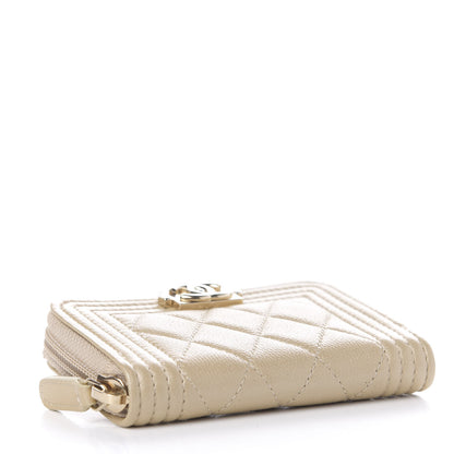 Chanel Metallic Caviar Quilted Boy Zip Around Coin Purse Wallet Light Gold 4 of 7