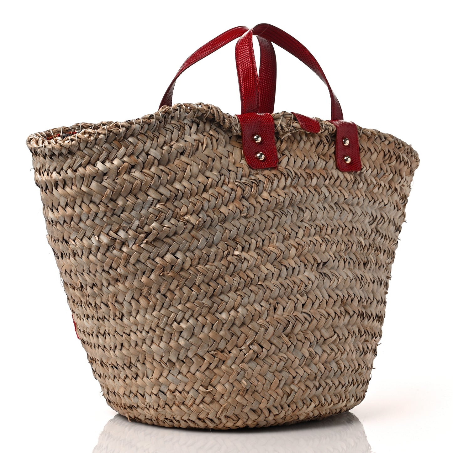 Woven Raffia Lizard Kendra Logo Tote Red Multicolor