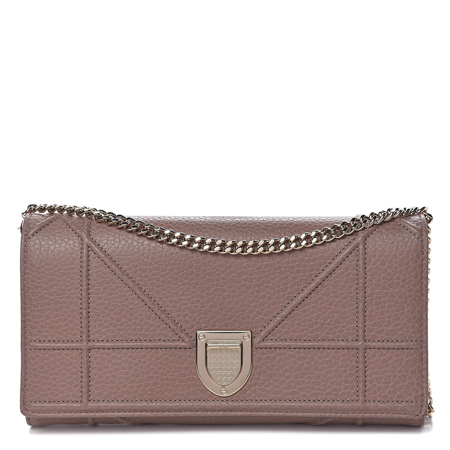 Grained Calfskin Diorama Croisiere Chain Wallet Taupe