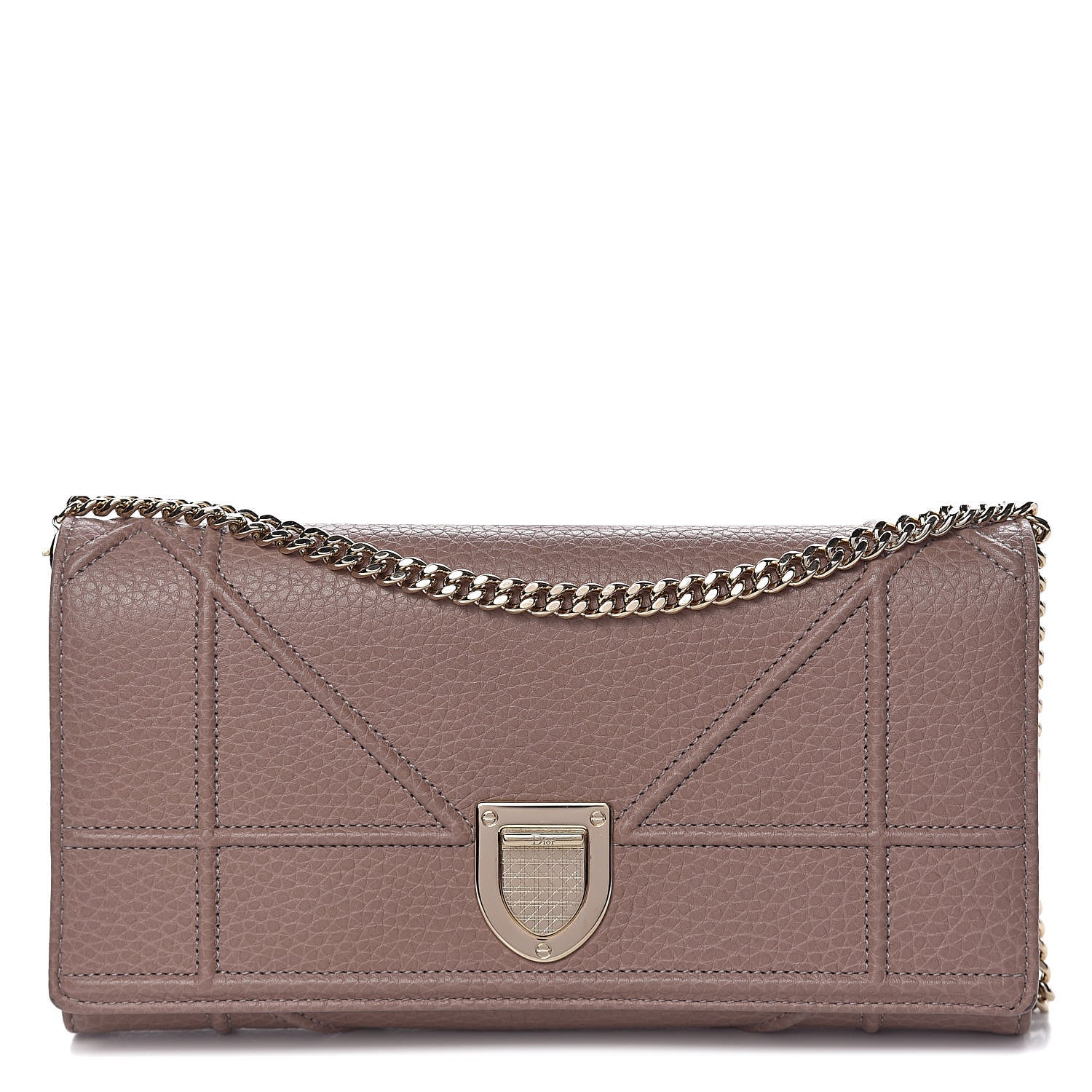 Christian Dior Grained Calfskin Diorama Croisiere Chain Wallet Taupe 1 of 11