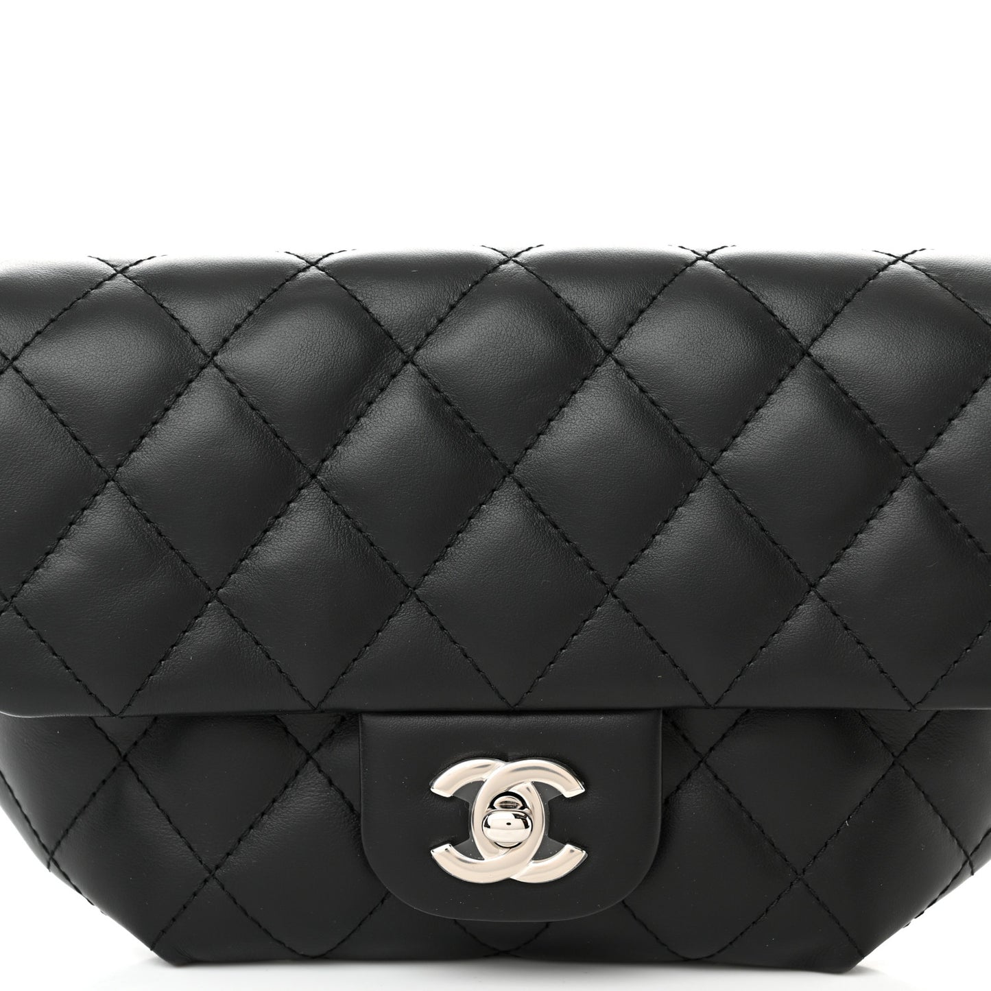 Calfskin Quilted CC Uniform Flap Belt Bag Black