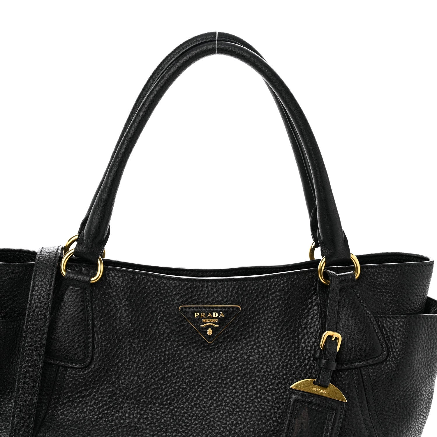 Prada Vitello Daino Side Pocket Tote Black 8 of 10