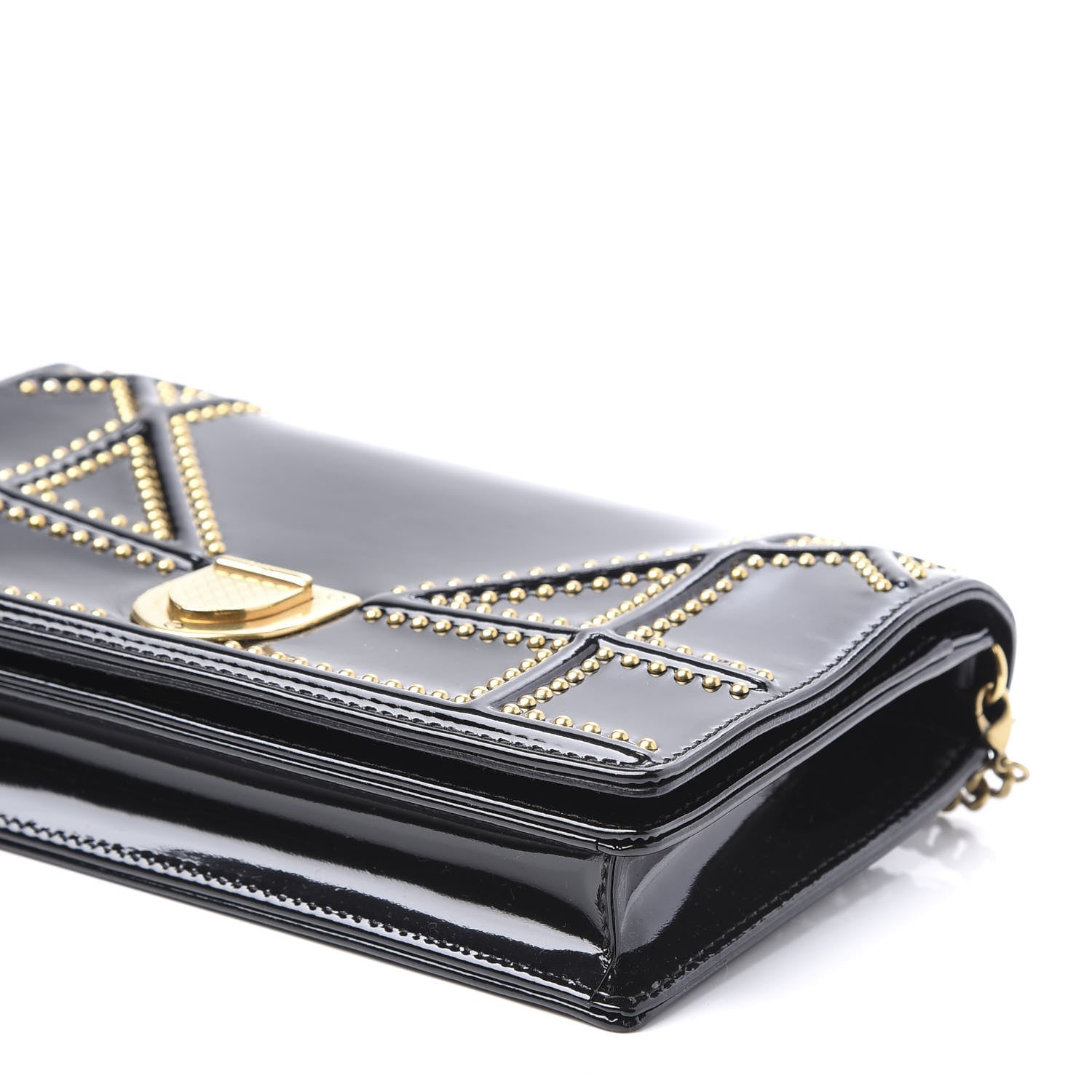 Christian Dior Patent Studded Diorama Wallet on Chain Pouch Black 8 of 10
