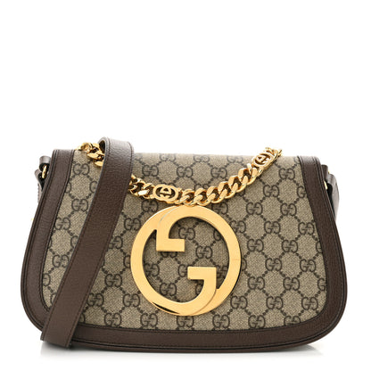 Gucci GG Supreme Monogram Textured Dollar Calfskin Blondie Chain Shoulder Flap Bag Beige Ebony New Acero 1 of 10