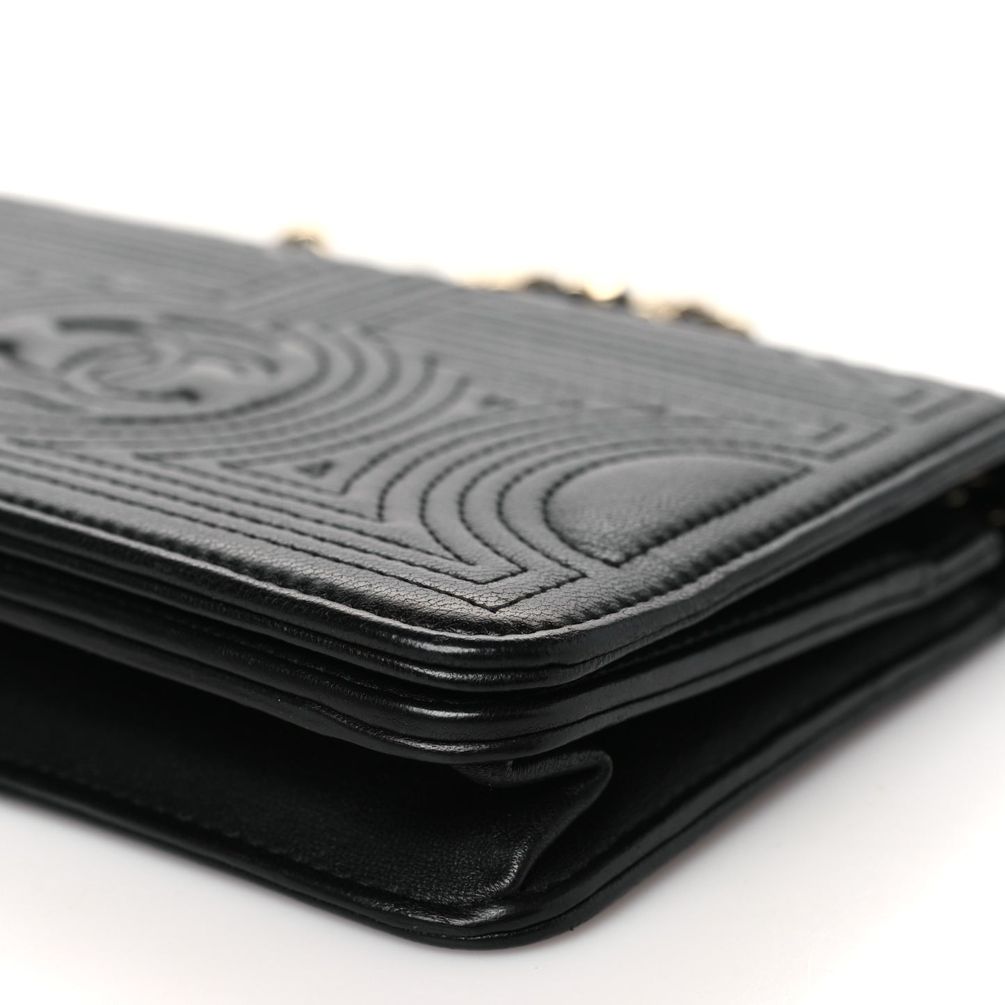 Lambskin Quilted Korean Garden Wallet On Chain WOC Black