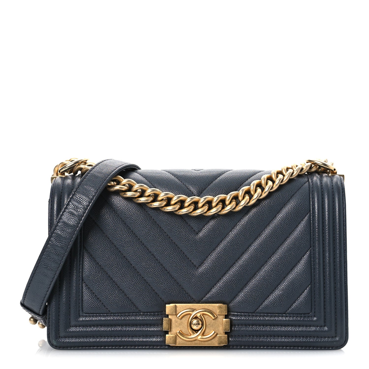 Chanel Caviar Chevron Quilted Medium Boy Flap Dark Grey 1 of 13