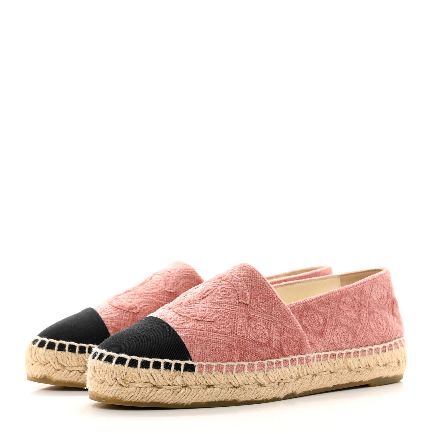 Velvet Grosgrain Quilted Camellia CC Espadrilles 35 Pink Black