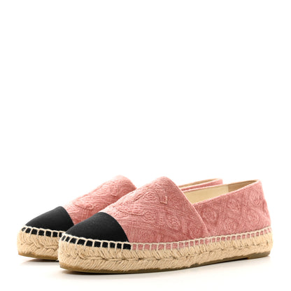 Chanel Velvet Grosgrain Quilted Camellia CC Espadrilles 35 Pink Black 3 of 9
