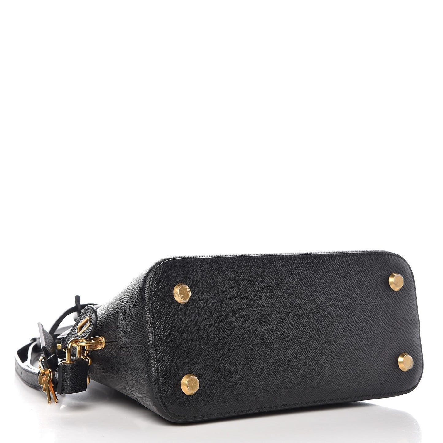 Signature Grained Calfskin Logo S Ville Top Handle Bag Black