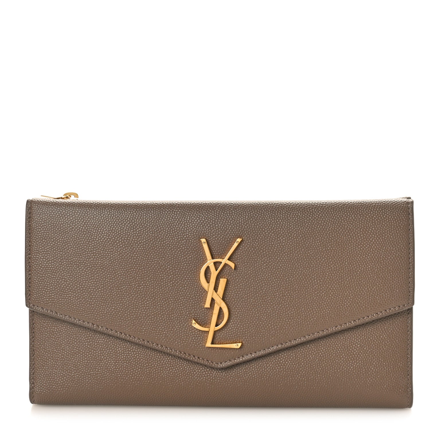 Saint Laurent Grain De Poudre Monogram Uptown Wallet Dark Beige 1 of 9