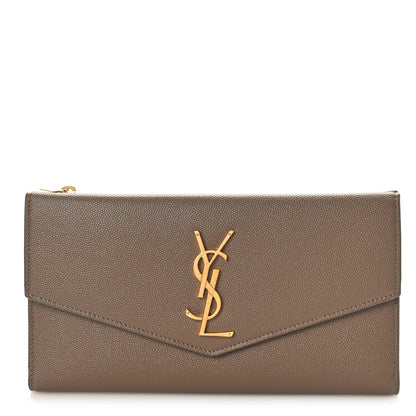 Saint Laurent Grain De Poudre Monogram Uptown Wallet Dark Beige 1 of 9