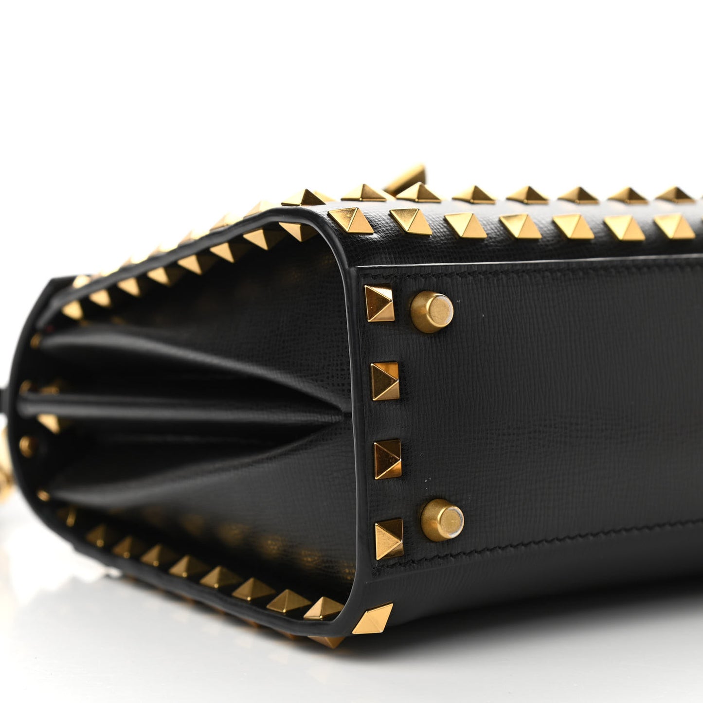 Grainy Calfskin Small Rockstud Allover Alcove Top-Handle Flap Bag Black