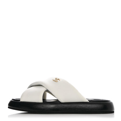 Chanel Lambskin Padded CC Sandals 37 White Black 1 of 12