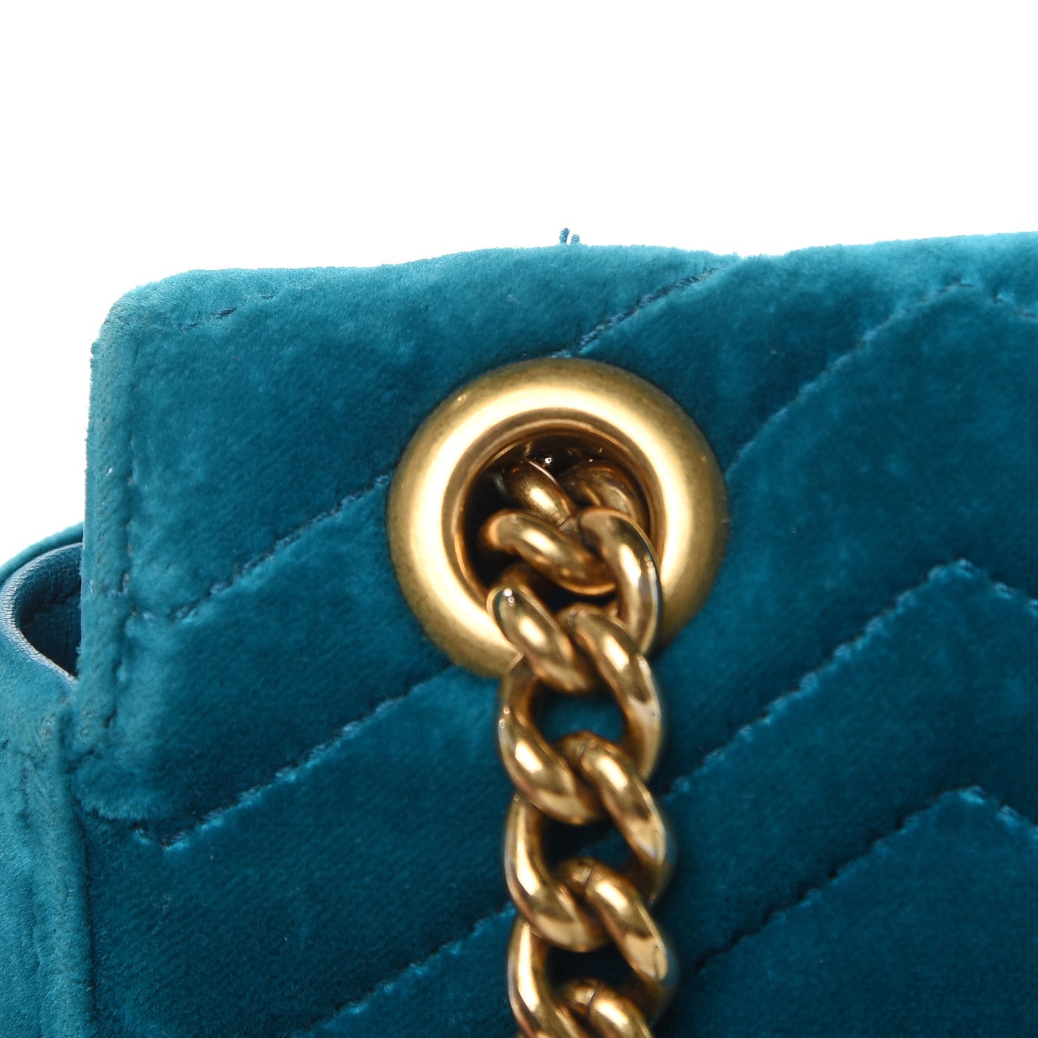 Gucci Velvet Matelasse Small GG Marmont Shoulder Bag Pavone Cyan 16 of 16